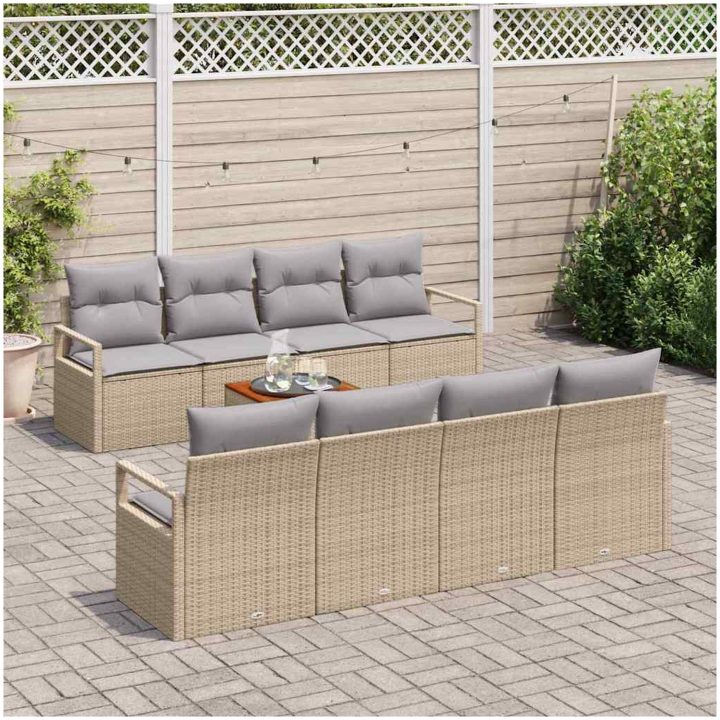 9-delat Trädgårdsoffset med kuddar i beige poly-rattan vidaXL Stor – bild 3