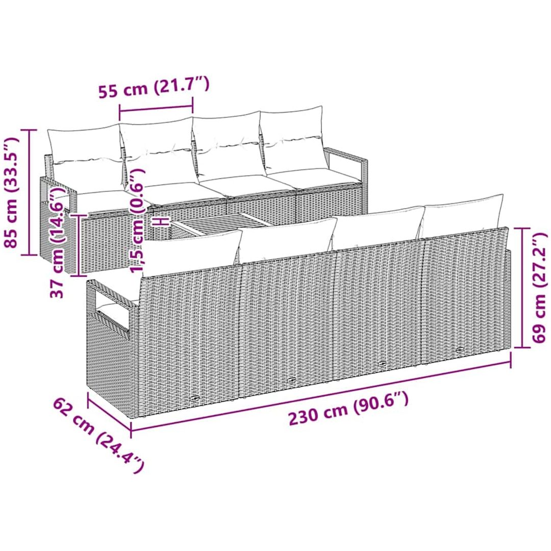 9-delat Trädgårdsoffset med kuddar i beige poly-rattan vidaXL Stor – bild 8