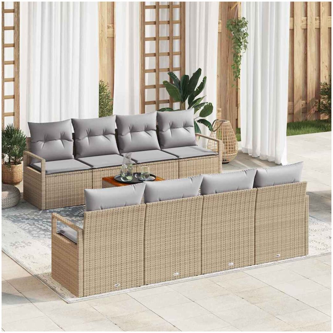 9-delat Trädgårdsoffset med kuddar i beige poly-rattan vidaXL Stor