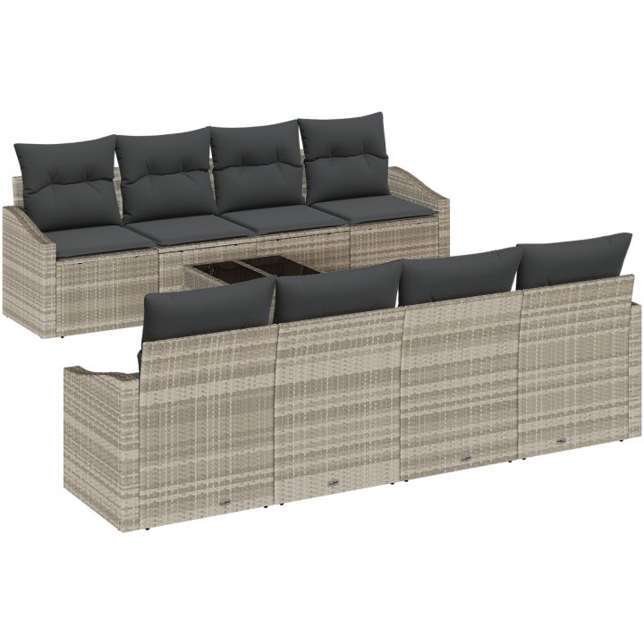 9-delat trädgårdsoffset med kuddar i Ljusgrå Poly Rattan vidaXL 55 x 55 x 37 cm – bild 2