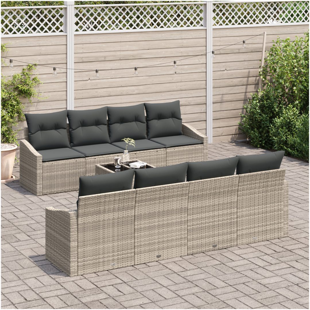 9-delat trädgårdsoffset med kuddar i Ljusgrå Poly Rattan vidaXL 55 x 55 x 37 cm – bild 3