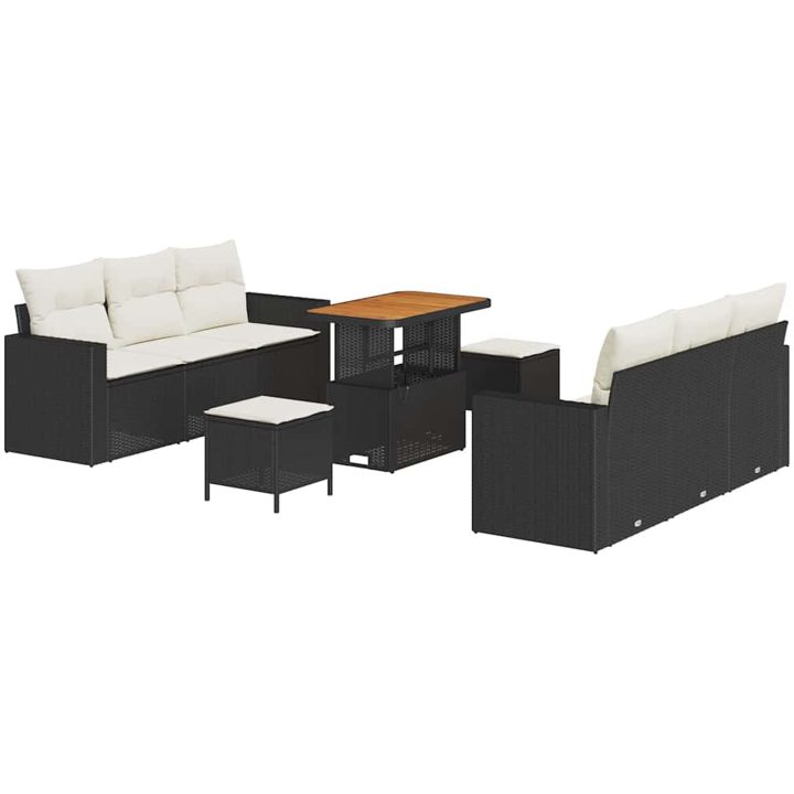 9-delat Trädgårdsoffset med kuddar Svart Poly Rattan Akacia vidaXL 5 - Sits – bild 2