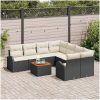9-delat trädgårdsoffset med kuddar svart Poly Rattan akaciaträ vidaXL 55 x 55 x 37 cm – miniatyr 3
