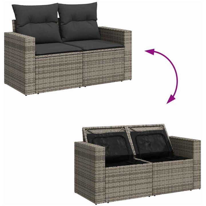 9-delat Trädgårdsoffsset med Kuddar Grå Poly Rattan Akacia vidaXL Stor – bild 9