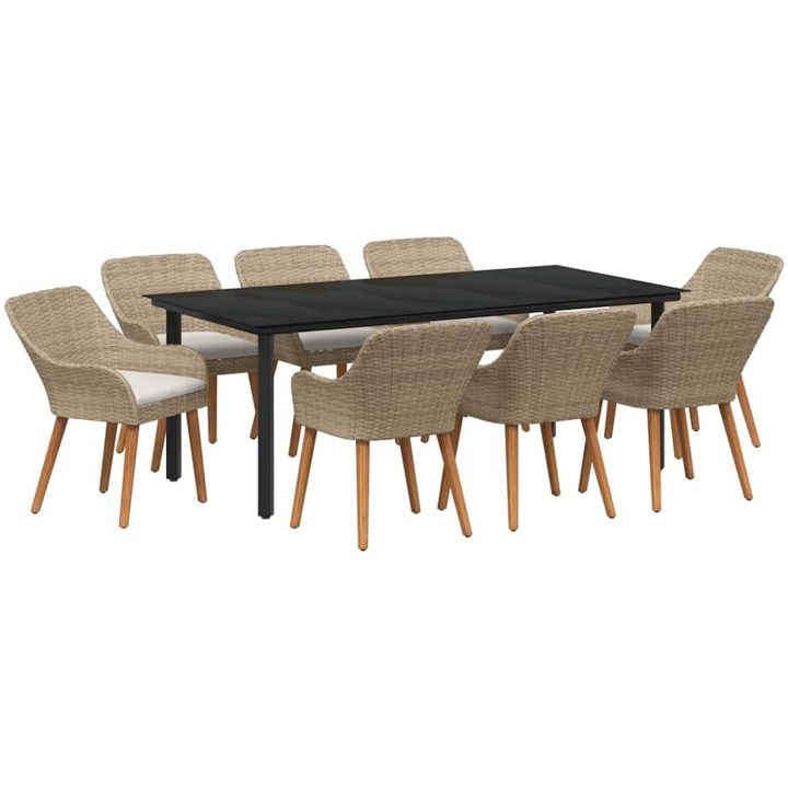 9-delat trädgårdsserveringsset beige poly råttning vidaXL 200 x 100 cm – bild 2