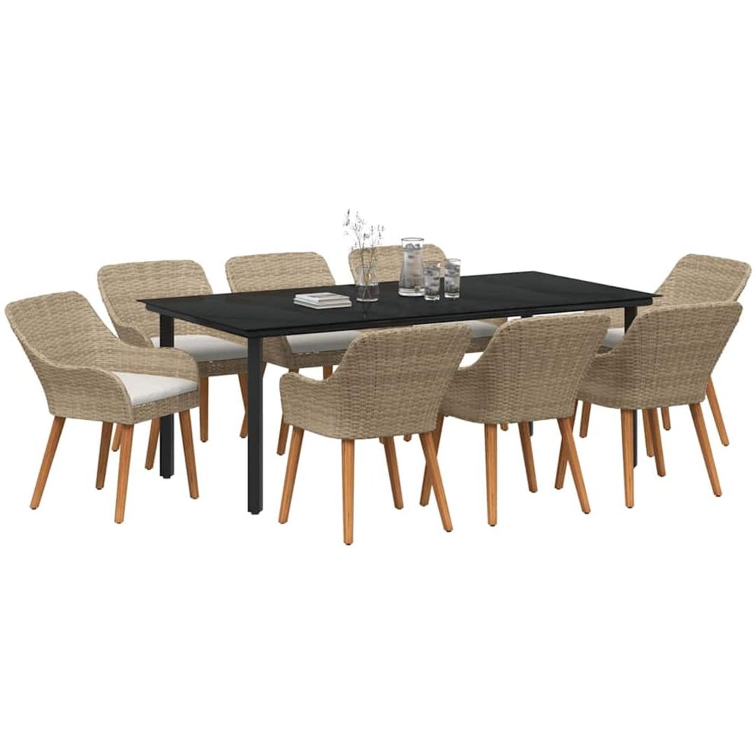 9-delat trädgårdsserveringsset beige poly råttning vidaXL 200 x 100 cm – bild 3