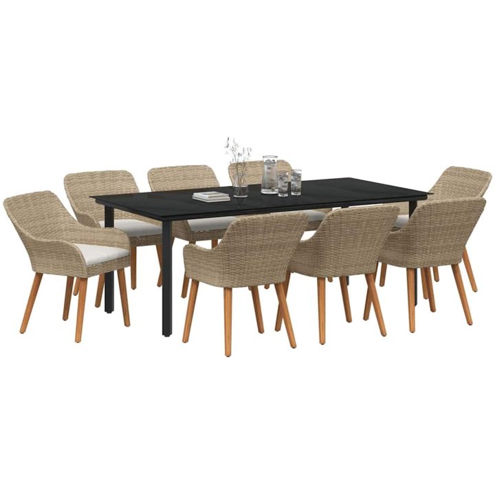 9-delat trädgårdsserveringsset beige poly råttning vidaXL 200 x 100 cm – bild 3