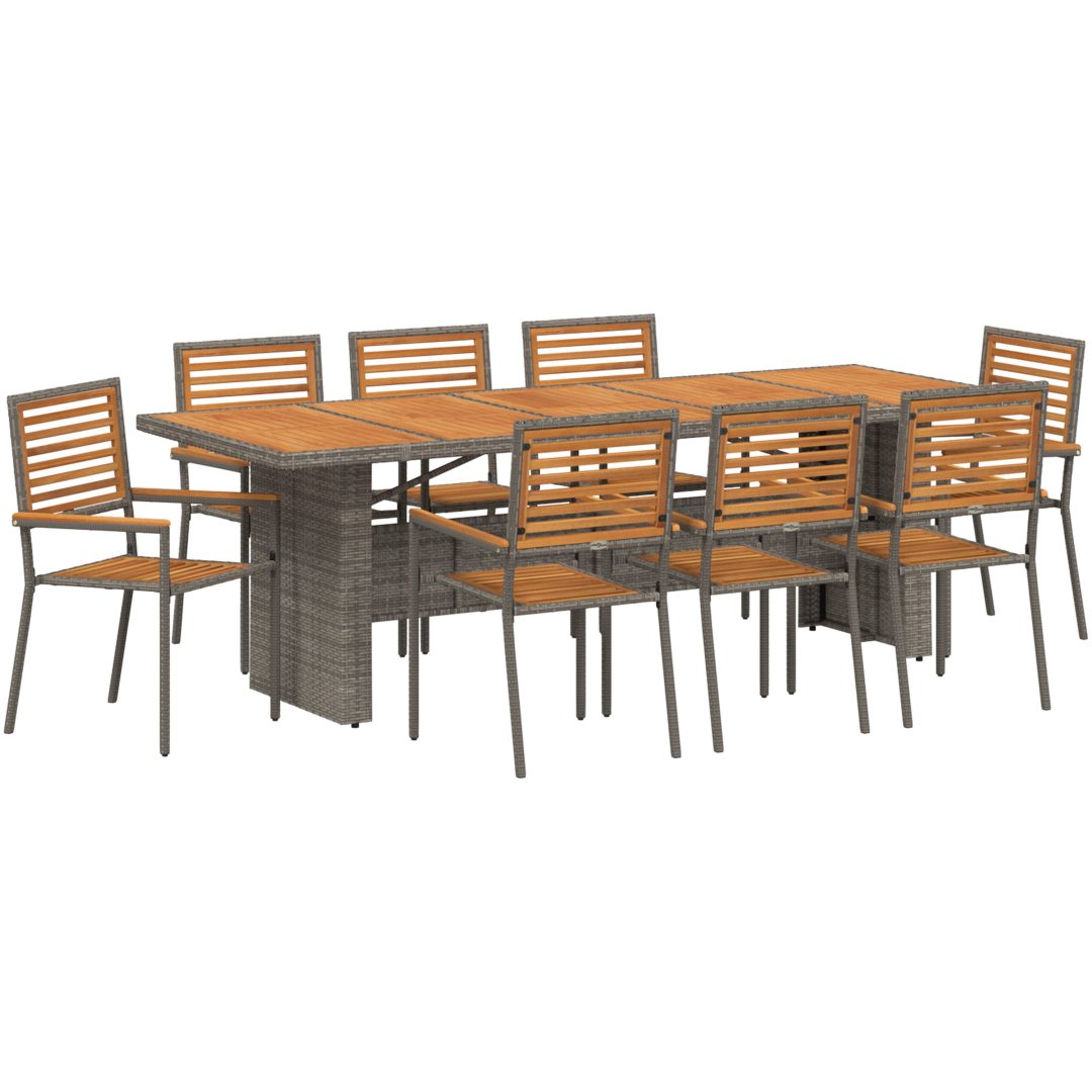 9-delat Trädgårdsserveringsset Grå Poly Rattan Acacia vidaXL 8 - Sits – bild 2