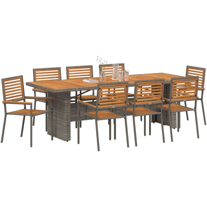 9-delat Trädgårdsserveringsset Grå Poly Rattan Acacia vidaXL 8 - Sits – bild 3
