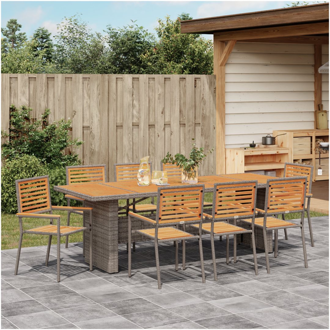 9-delat Trädgårdsserveringsset Grå Poly Rattan Acacia vidaXL 8 - Sits – bild 4