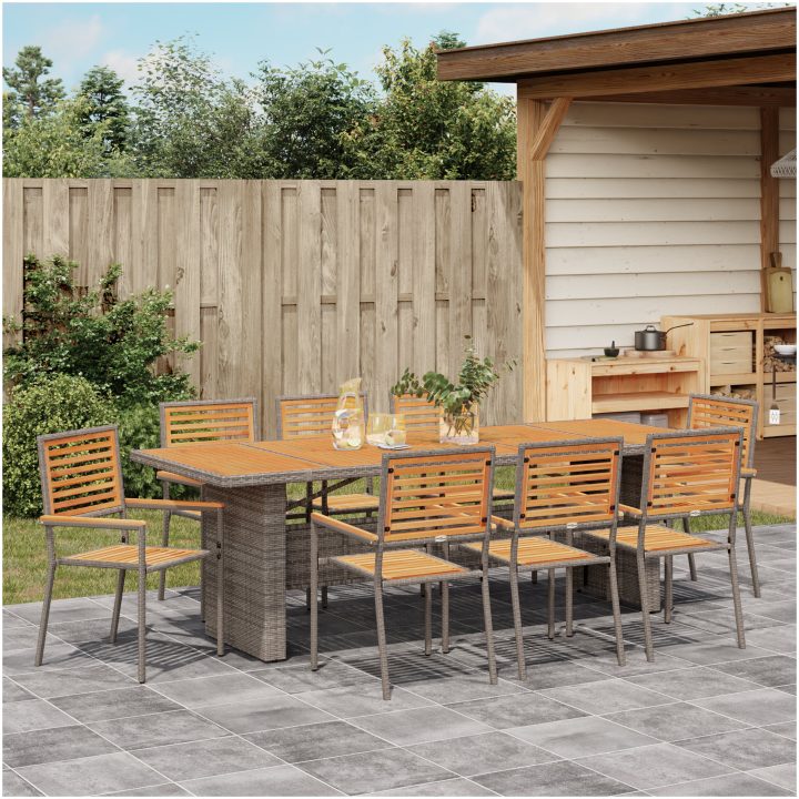 9-delat Trädgårdsserveringsset Grå Poly Rattan Acacia vidaXL 8 - Sits – bild 4