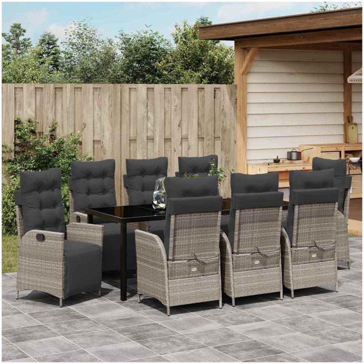 9-delat trädgårdsset i ljusgrå poly rattan. vidaXL 200 x 80 x 73 cm – bild 4