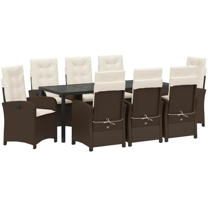 9-delat trädgårdsset med kuddar Brunt Poly Rattan vidaXL 200 x 80 x 73 cm – bild 2