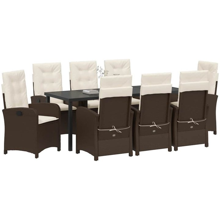 9-delat trädgårdsset med kuddar Brunt Poly Rattan vidaXL 200 x 80 x 73 cm – bild 3