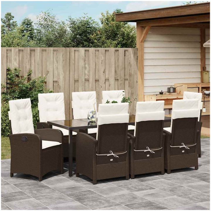9-delat trädgårdsset med kuddar Brunt Poly Rattan vidaXL 200 x 80 x 73 cm – bild 4