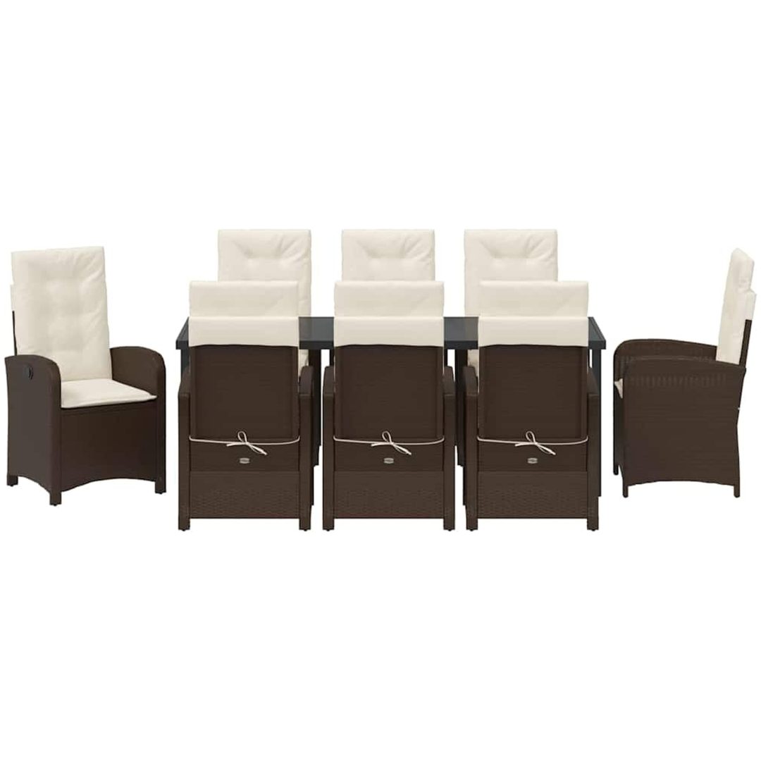 9-delat trädgårdsset med kuddar Brunt Poly Rattan vidaXL 200 x 80 x 73 cm – bild 6