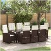 9-delat trädgårdsset med kuddar Brunt Poly Rattan vidaXL 200 x 80 x 73 cm – miniatyr 1