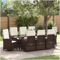 9-delat trädgårdsset med kuddar Brunt Poly Rattan vidaXL