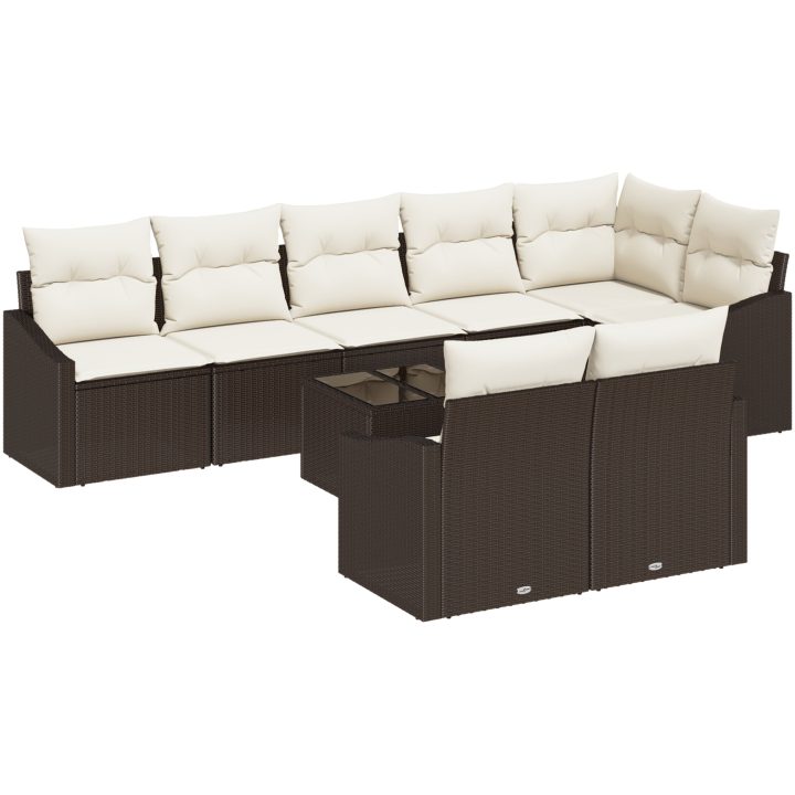9-delat trädgårdsset med kuddar i brun poly-rattan vidaXL 55 x 55 x 37 cm – bild 2