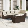 9-delat trädgårdsset med kuddar i brun poly-rattan vidaXL 55 x 55 x 37 cm – miniatyr 1