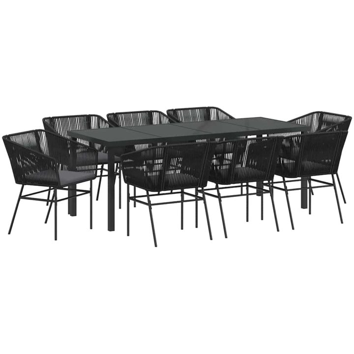 9-delat Trädgårdsset med kuddar i svart poly-rattan vidaXL Standard – bild 2