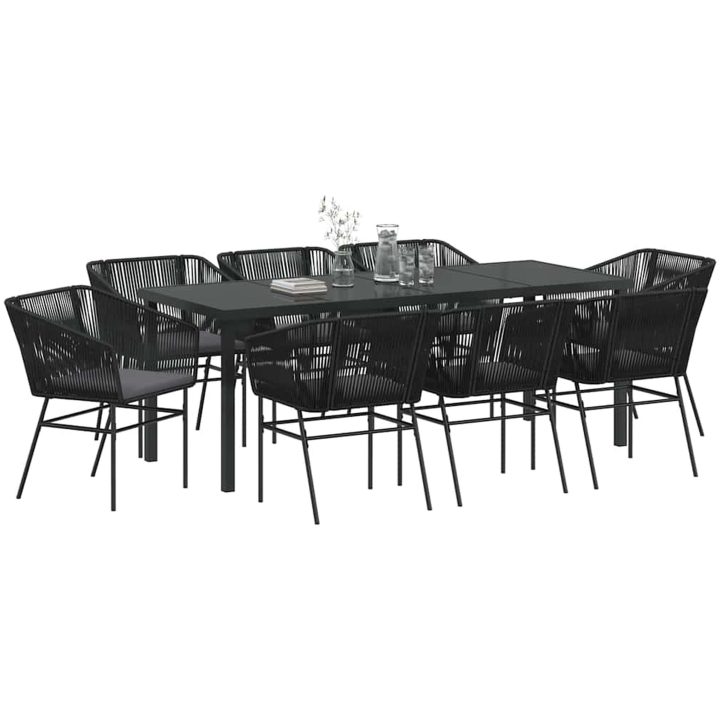 9-delat Trädgårdsset med kuddar i svart poly-rattan vidaXL Standard – bild 3
