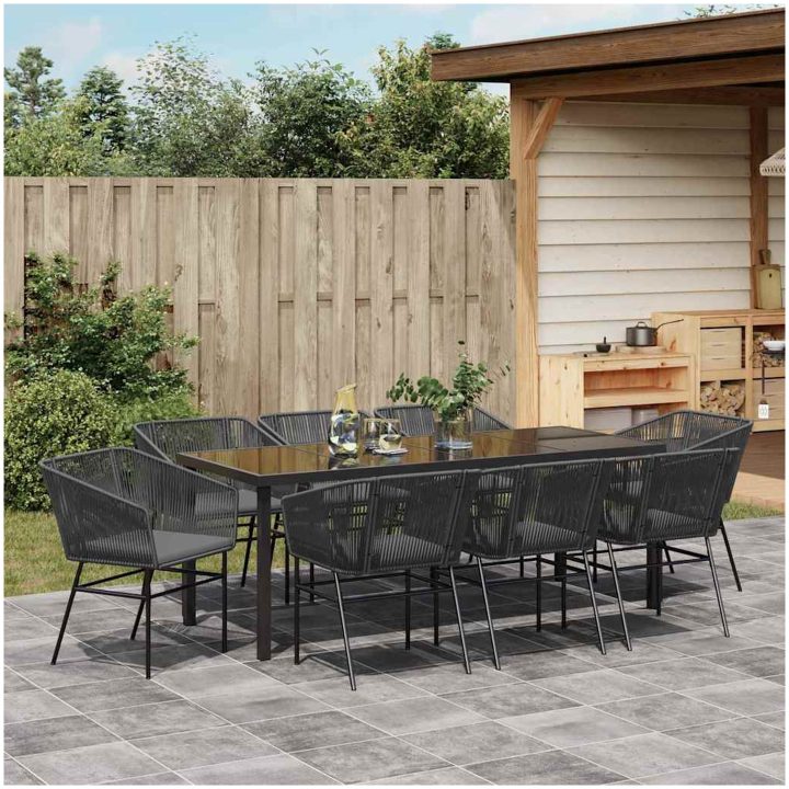 9-delat Trädgårdsset med kuddar i svart poly-rattan vidaXL Standard – bild 4