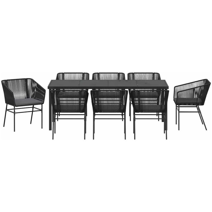 9-delat Trädgårdsset med kuddar i svart poly-rattan vidaXL Standard – bild 7