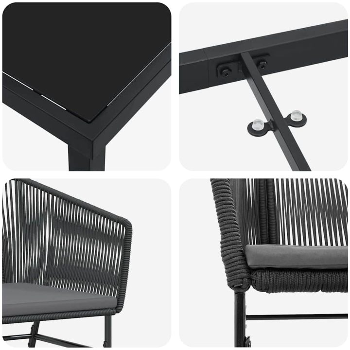 9-delat Trädgårdsset med kuddar i svart poly-rattan vidaXL Standard – bild 8