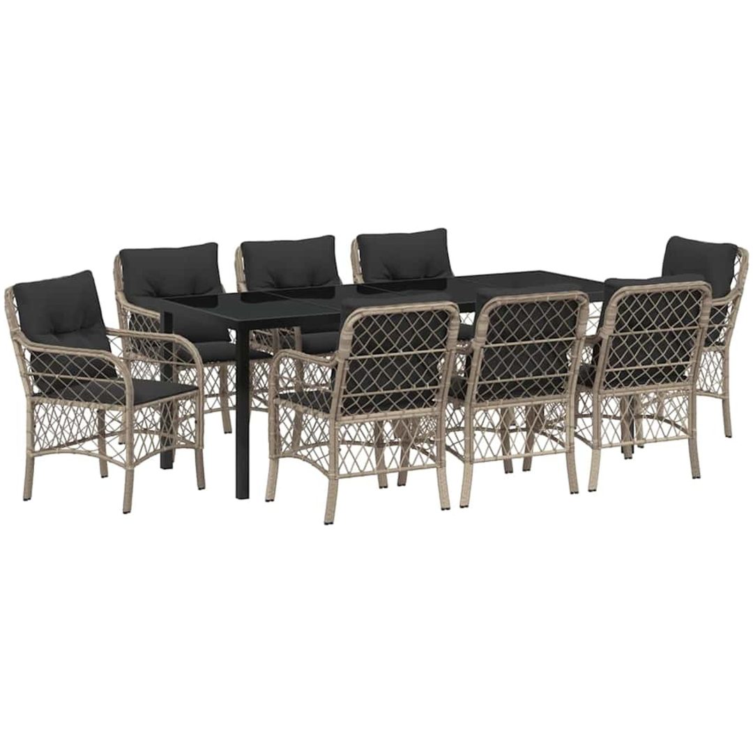 9-delat trädgårdsset med kuddar, ljusgrå poly rattan vidaXL 200 x 80 x 73 cm – bild 2