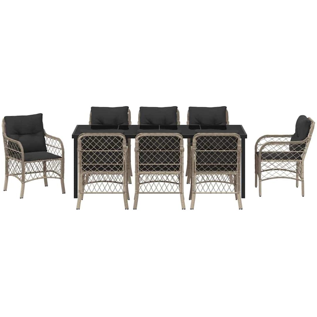 9-delat trädgårdsset med kuddar, ljusgrå poly rattan vidaXL 200 x 80 x 73 cm – bild 7