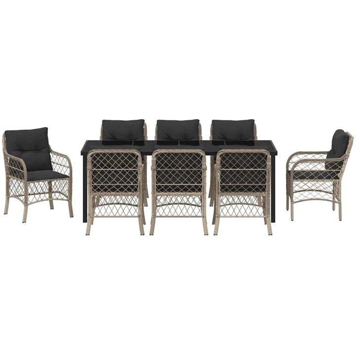 9-delat trädgårdsset med kuddar, ljusgrå poly rattan vidaXL 200 x 80 x 73 cm – bild 7