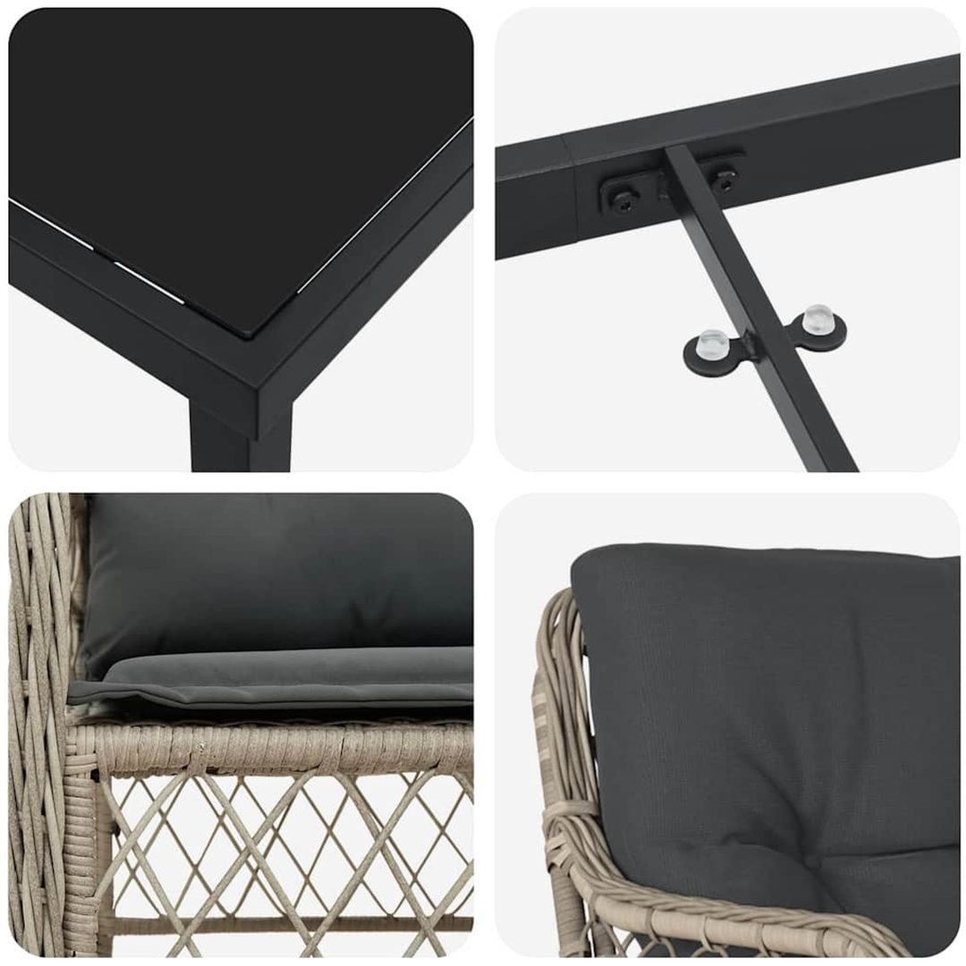 9-delat trädgårdsset med kuddar, ljusgrå poly rattan vidaXL 200 x 80 x 73 cm – bild 8
