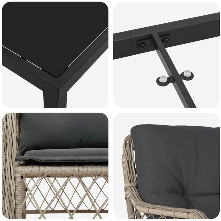 9-delat trädgårdsset med kuddar, ljusgrå poly rattan vidaXL 200 x 80 x 73 cm – bild 8