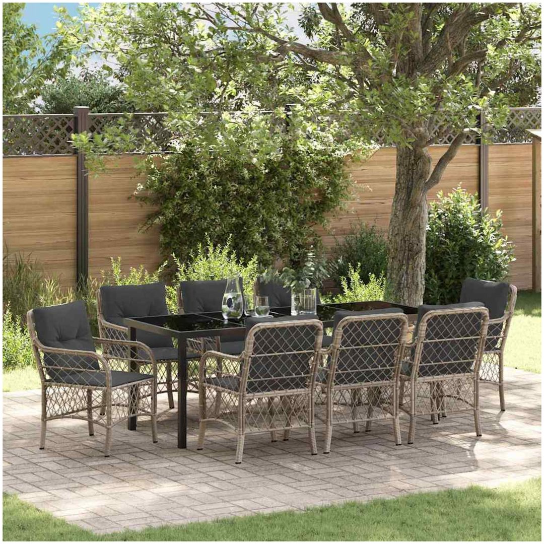9-delat trädgårdsset med kuddar, ljusgrå poly rattan vidaXL 200 x 80 x 73 cm