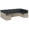 9-delat trädgårdsset med kuddar ljusgrå poly rattan vidaXL 289 x 187.5 x 85 cm – miniatyr 2