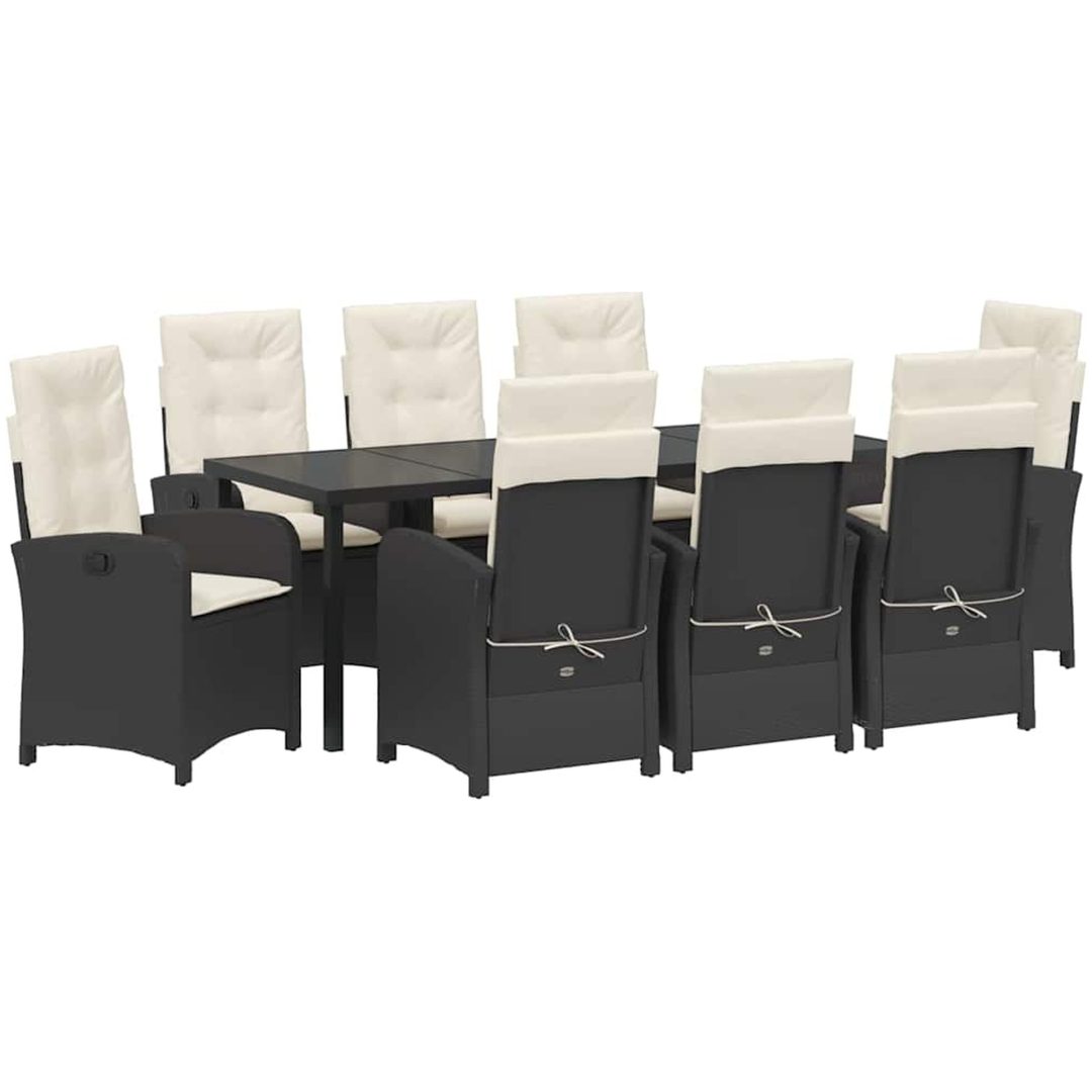 9-delat trädgårdsset med kuddar svart poly rattan vidaXL 200 x 80 x 73 cm – bild 2