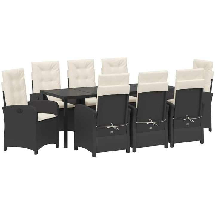 9-delat trädgårdsset med kuddar svart poly rattan vidaXL 200 x 80 x 73 cm – bild 2