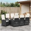 9-delat trädgårdsset med kuddar svart poly rattan vidaXL 200 x 80 x 73 cm – miniatyr 4