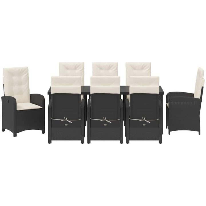 9-delat trädgårdsset med kuddar svart poly rattan vidaXL 200 x 80 x 73 cm – bild 6