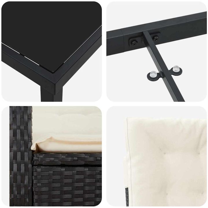 9-delat trädgårdsset med kuddar svart poly rattan vidaXL 200 x 80 x 73 cm – bild 7