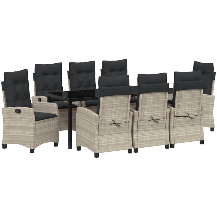 9-delat Trädgårdsset med Matbord och Kuddar i Ljusgrå Poly Rattan vidaXL 200 x 80 x 73 cm – bild 2