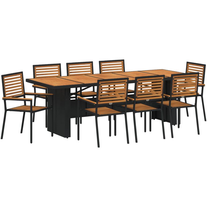 9-delat Trädgårdsset Svart Poly Rattan Akacia vidaXL Large – bild 2