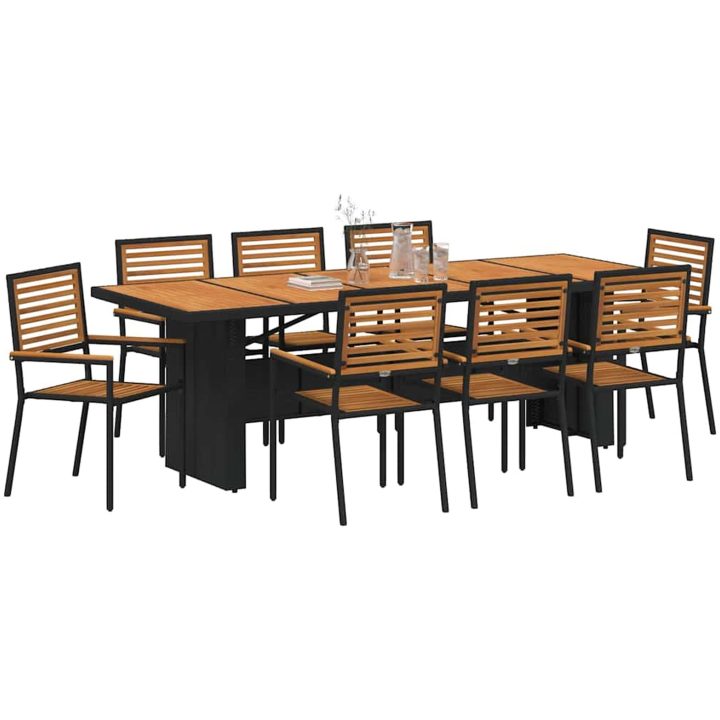9-delat Trädgårdsset Svart Poly Rattan Akacia vidaXL Large – bild 3