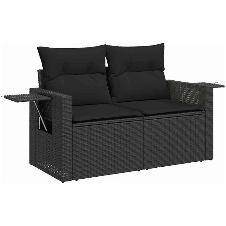 9-delat Trädgårdssofa Set med Kuddar Svart Poly Rattan Akacia vidaXL Stor – bild 6
