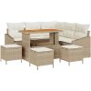 9-delat trädgårdssoffa-set med kuddar beige poly rattan akacia vidaXL Medium – miniatyr 2