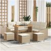 9-delat trädgårdssoffa-set med kuddar beige poly rattan akacia vidaXL Medium – miniatyr 1