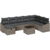 9-delat trädgårdssoffa-set med kuddar Grå Poly Rattan vidaXL 55 x 62 x 69 cm – miniatyr 2