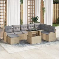 9-delat Trädgårdssoffaset med Kuddar Beige Poly Rattan vidaXL