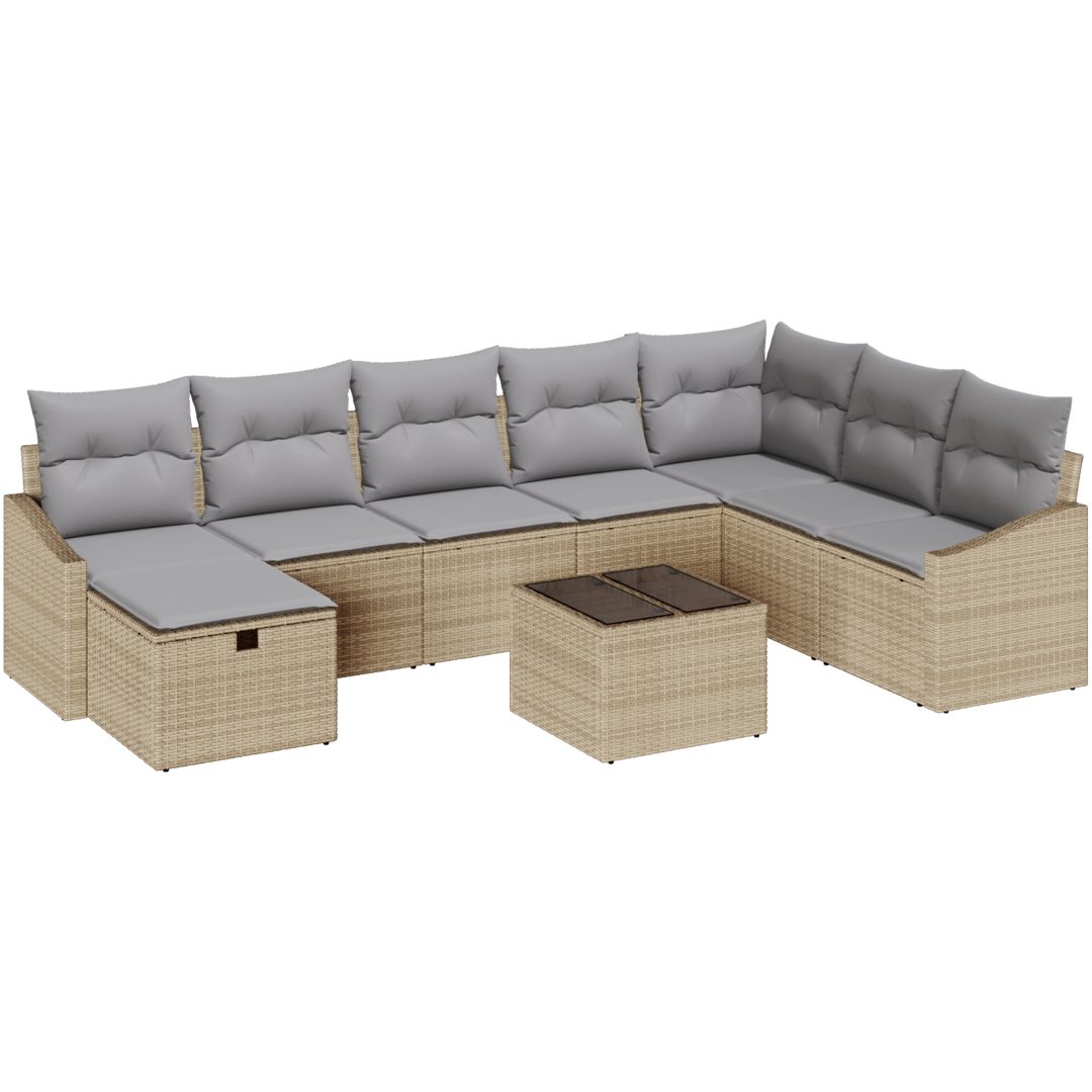 9-delat trädgårdssoffset med dynor Beige Poly Rattan vidaXL 55 x 62 x 69 cm – bild 2